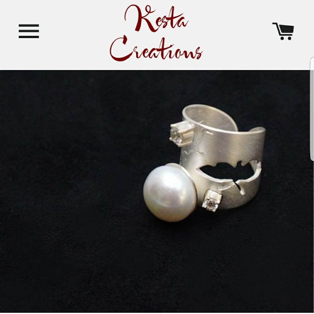 Kesta Creations Pearl and Silver Designer Ring